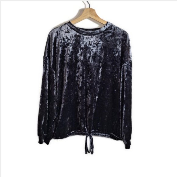 Adrianna Papell Grey Crushed Velour Top, 3/4 Sleeves, Size Medium - Picture 3 of 10